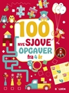 Farverig bogomslag med legende illustrationer og titlen "100 nye sjove opgaver - fra 4 år".