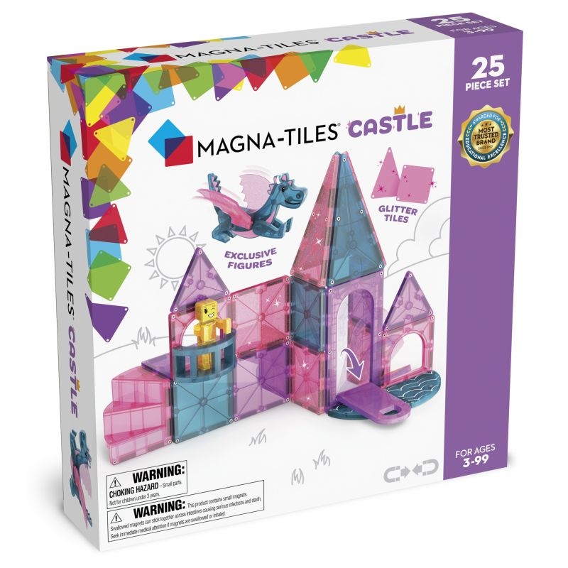 Magna-Tiles slot-25 dele, farverigt slot, drage og figur, aldersgruppe 3-99 år.